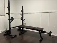 Squat Rack, bench and barbell set