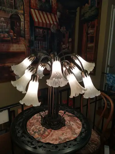 12 lights Tiffany style lily pad table lamp., View more