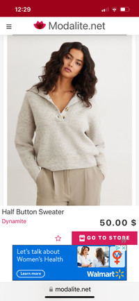 Dynamite 1/2 Button Grey Heather Sweater, size medium