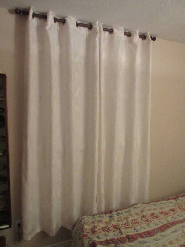 84" tall x 54" wide 2 panel white semi-transparent curtains SET in Window Treatments in Timmins