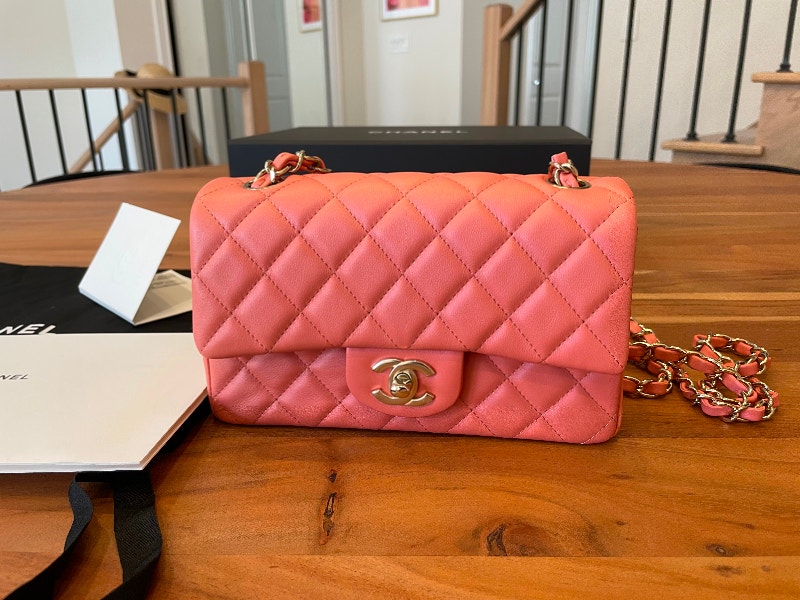Brand New Chanel Mini Rectangular 22A Pink LGHW Full Set Rare! Women