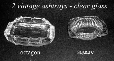 2 Vintage Ashtrays hexagon + square, solid glass,, View more