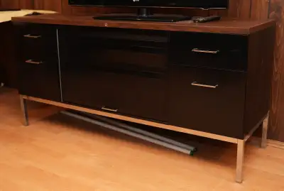 MCM Black Chrome Steelcase Metal Tanker Credenza / TV Stand, View more