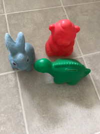 Plastic kids coin banks bear dinosaur rabbit $10each