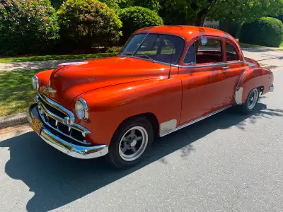 49 chev sb350/turbo 350 power tilt steering power disc brakes flaming river column dolphin gauge clu...