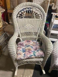 Vintage wicker rocker chair with beads