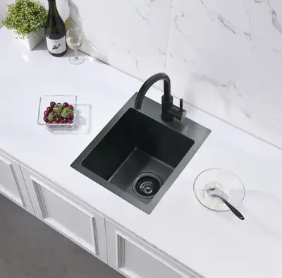 13 Black Drop in Small Kitchen Sink, 13 x 15 x 8 Inches T304-NEW, View more