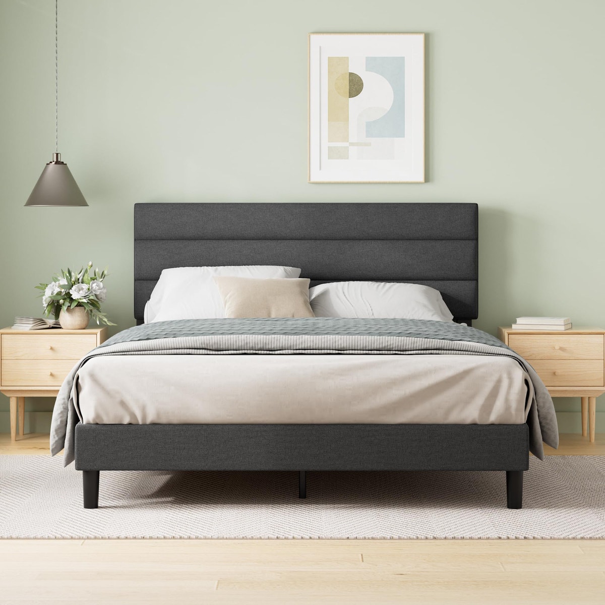 Zinus Queen Piper Upholstered Platform Bed, photo 1
