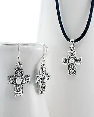VARIOUS styles available. Great religious cross earrings and pendant set. All solid sterling silver,...
