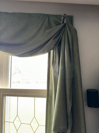 Olive Green Tab Curtains & Fabric Panel