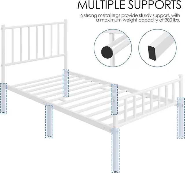 Yaheetech 614232 white Twin Size Bed Frame Metal Platform  in Beds & Mattresses in Markham / York Region - Image 8
