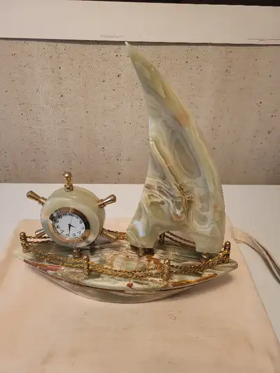green onyx ship table clock, View more