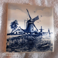 MCM 4.25" Delfts Blauw Dutch Holland Windmill Tile Souvenir