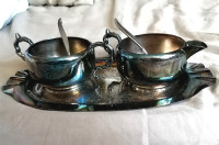 VINTAGE VIKING PLATE E.P. BRASS CREAMER AND SUGAR MADE IN CANADA