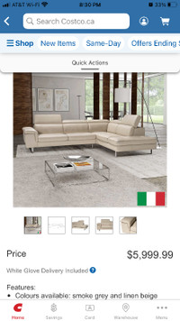Emma Contemporary Italian Leather Sectional Couch Taupe Costco