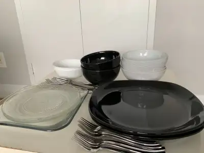 Mixed Tableware set - plates, bowls, cutlery - great condition, View more