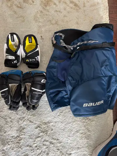 Hockey gloves pants and elbow pads, View more