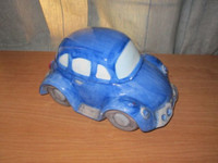 RARE Vintage VW Volkswagen Bug Beetle Blue Ceramic Cookie Jar,