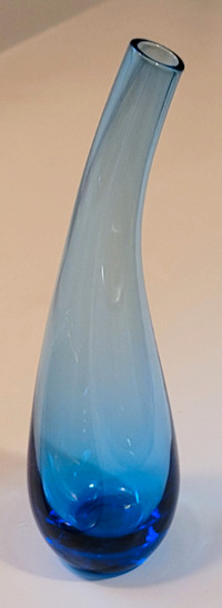 Vintage Ikea Blue Blown Glass Bent Bud Vase