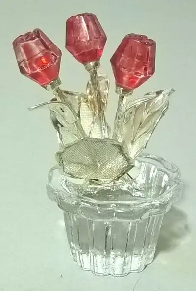 Crystal Glass Flower Pot with Roses Miniature, View more