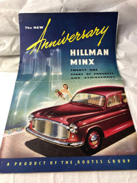 VINTAGE 1950s HILLMAN MINX 21 ANNIVERSARY BROCHURE POSTER #M0663