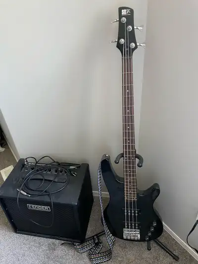 Ibanez SRX300 bass guitar and Fender Amp, View more
