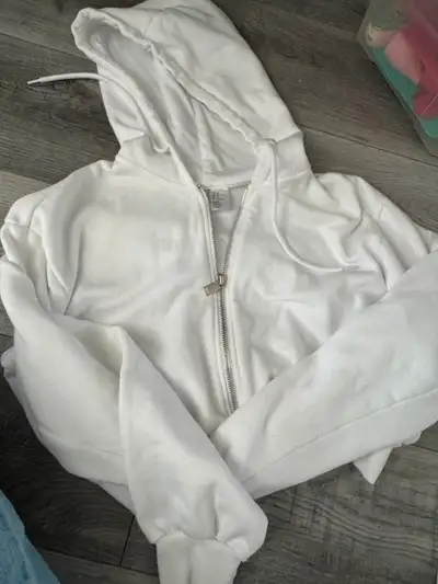 Soft white cropped sweater with hood. Size M., View more