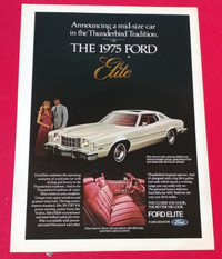 VINTAGE 1975 FORD ELITE COUPE ORIGINAL CAR AD - RETRO ANNONCE