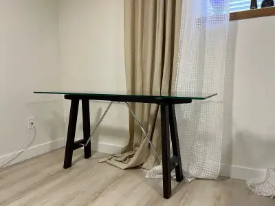 glass and wood console table, View more