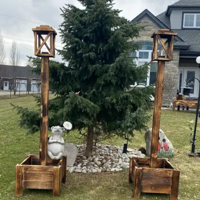 Rustic planter/lamp post, 78” tall, solar lights , View more
