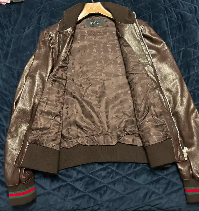 100% Authentic Gucci Lamb Leather Jacket  BROWN sz5262863283896451122