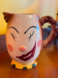 Vintage Ceramic Jug Pitcher with Clown Joker Face