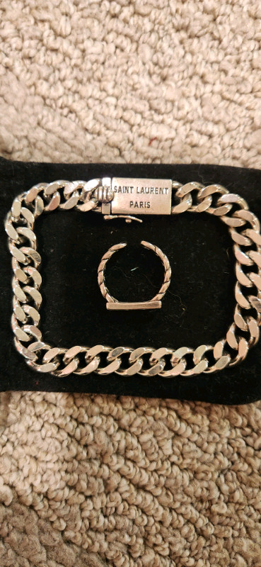 NEW- Silver ,Saint Laurent  link Braclet & Ring adjustable  in Jewellery & Watches in Edmonton - Image 3