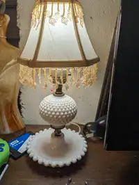 1950s Vintage Fenton small hobnail milk glass lamp