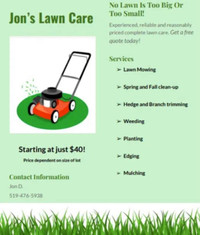 LAWN MOWING STARTING AT $40 IN LONDON ON