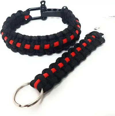 Firefighter Thin Red Line Paracord Survival Bracelet Keyholder, View more
