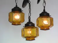 Petites lampes suspendues - verre ambré - vintage, swag - 1970