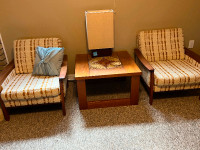 teak coffee and side tables with tile
