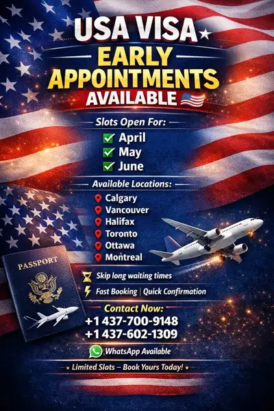 EARLY USA VISA Appointment dates are available , View more