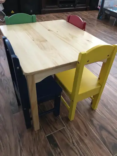 Kids Wood Table and 4 Chair Set, Natural Table, Assorted Color C, View more