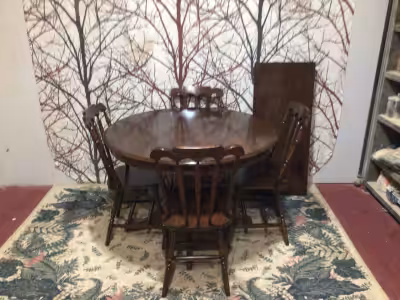Refinished Table & 4 Chairs Solid wood set completely refinished 42” round without leaf, 42”x 60” wi...