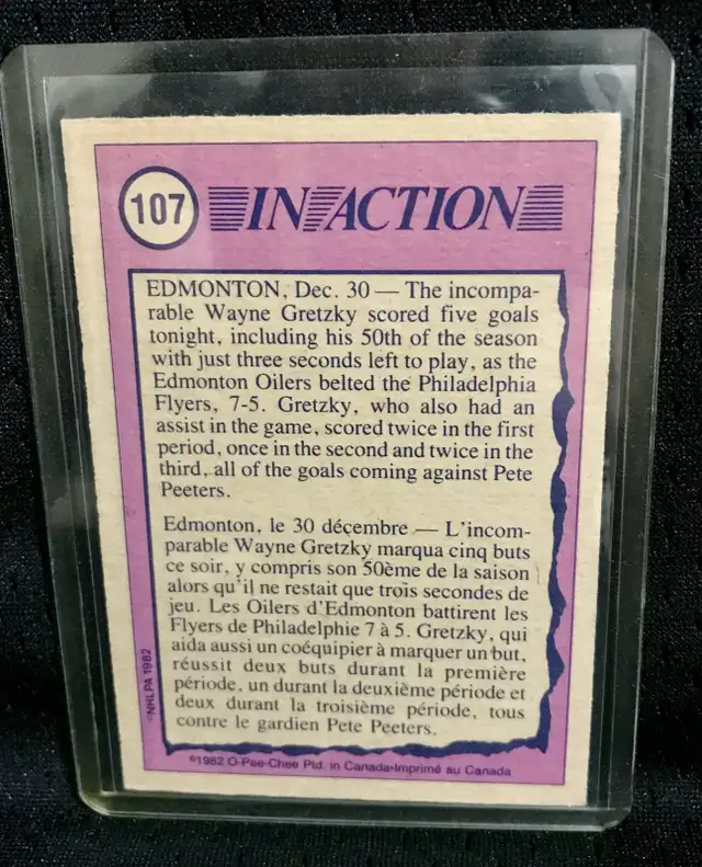 1982 Wayne Gretzky In Action Card Edmonton Oilers NHL in Arts & Collectibles in City of Toronto - Image 3