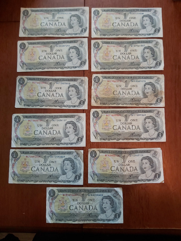11 B of C 1973 $1 Bills Crow-Bouey BCS to BFK Numbers in Arts & Collectibles in Saint John