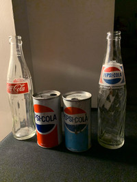 Vintage Pepsi and Coco bottles and cans