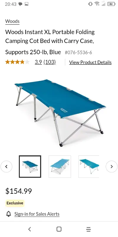 Woods Instant XL Portable Folding Camping Cot Bed w/Carry Case in Fishing, Camping & Outdoors in Kamloops - Image 2