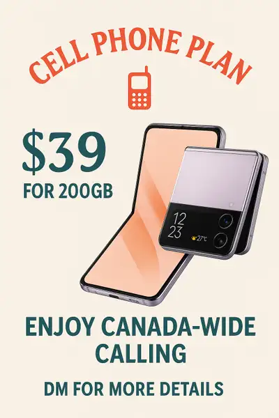 Cell Phone Plan – Just $39/Month 200GB high-speed 5G data Canada-wide calling and texting included F...