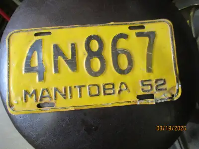 1952 MANITOBA CAR LICENSE PLATE $20 MANCAVE DECOR VINTAGE, View more