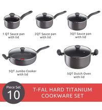 T-Fal Hard Titanium Cookware Set, Non-stick 10 Piece