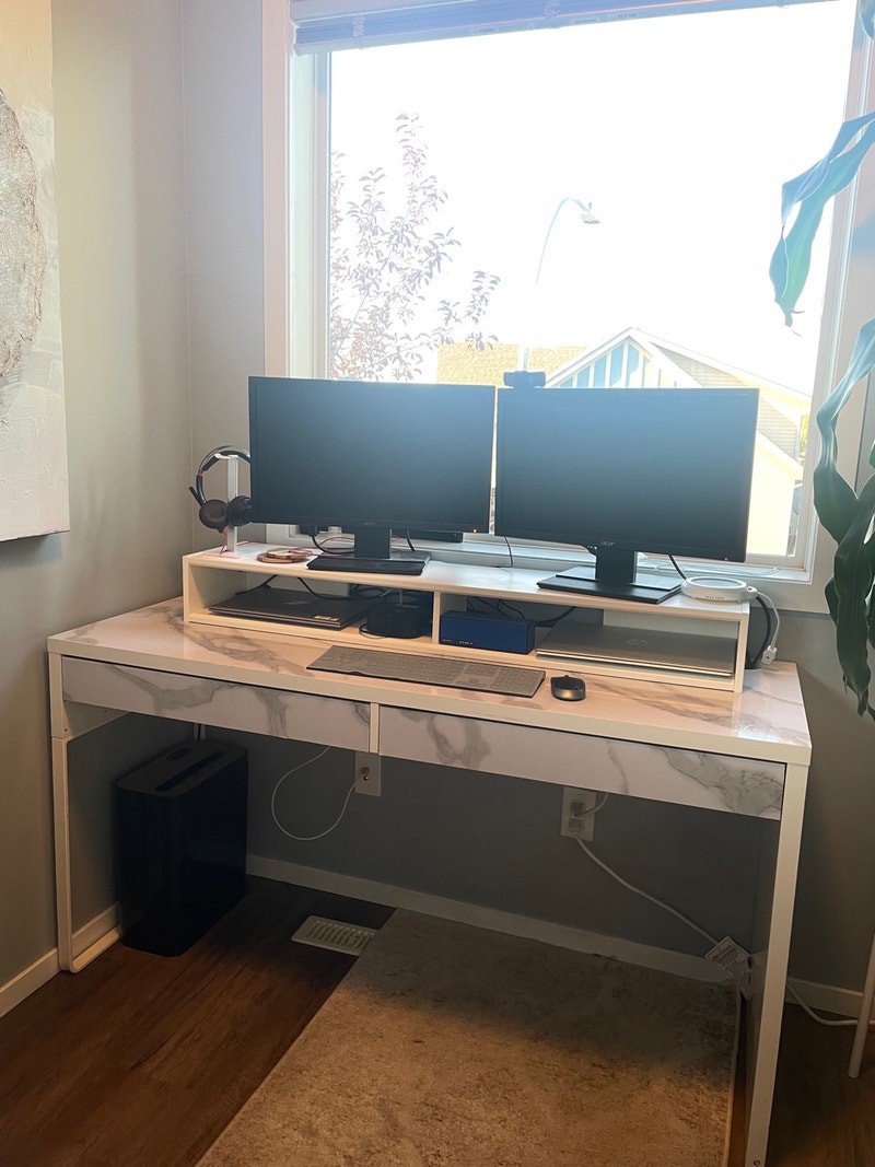 Ikea Micke desk and ramsatra floating shelf Desks Calgary Kijiji