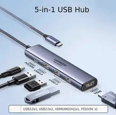 Ugreen USB-C Hub, 5-in-1, 4K60Hz HDMI, PD100Wp, View more